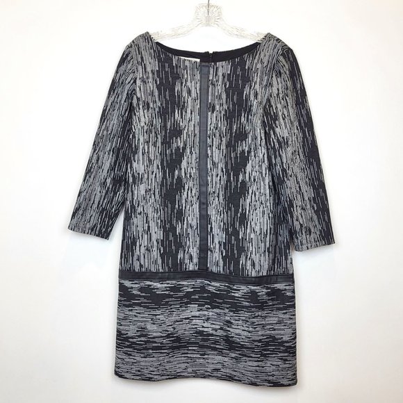 Maggy London Dresses & Skirts - Maggy London Black Abstract Print Faux Leather Details Shift Dress, Size 8, GUC